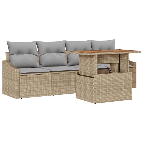 vidaXL Garten-Sofa-Set mit Speicher 5 pcs Beige Poly Rattan