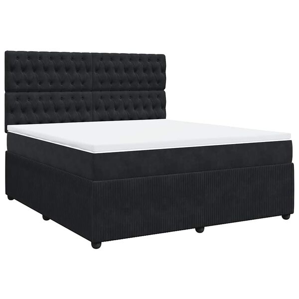 vidaXL Boxspringbett mit Matratze Schwarz 180x200 cm Samt
