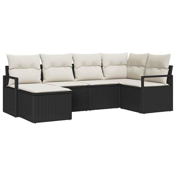 vidaXL Sofa Set mit Kissen 6 pcs Schwarz und Creme Poly-Rattan