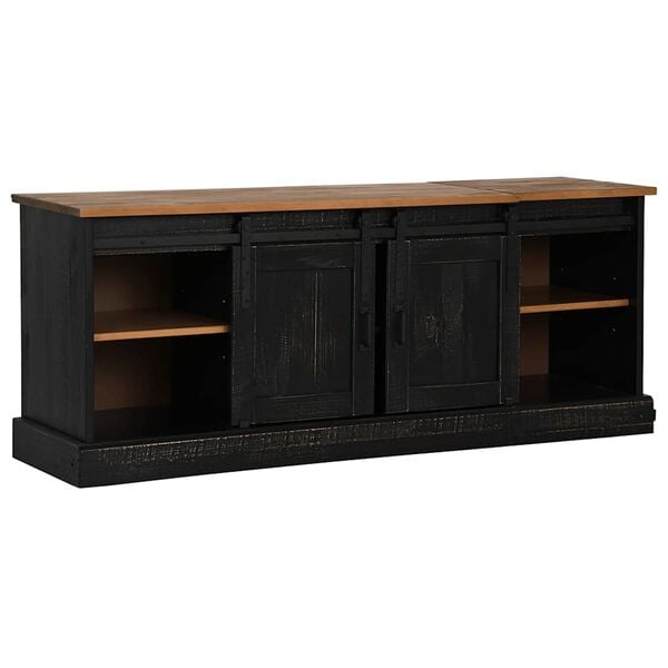 vidaXL TV-Schrank HALDEN 2 Schiebetüren Schwarz 150x40x60cm Massivholz