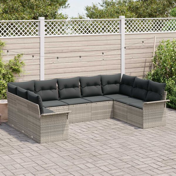 vidaXL Gartensofa-set mit Speicher 9 pcs Hellgrau Poly-Rattan