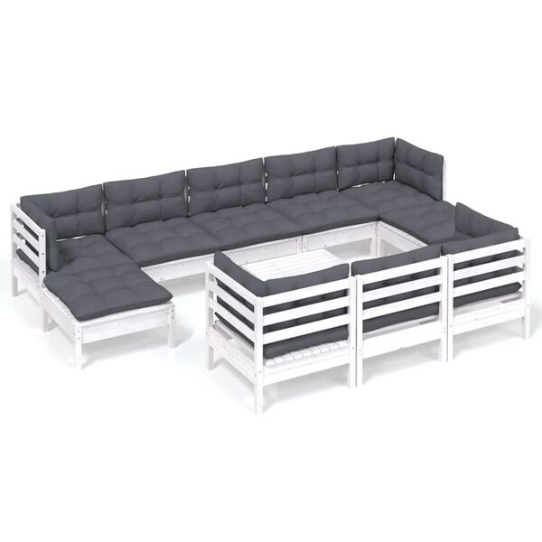 vidaXL 11-tlg. Garten-Lounge-Set mit Kissen Wei&szlig; Kiefer Massivholz