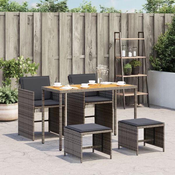 vidaXL 5-tlg. Garten-Essgruppe mit Kissen Grau Poly Rattan