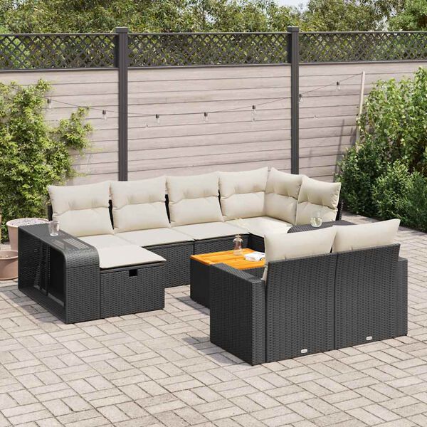vidaXL 11-tlg. Garten-Sofagarnitur mit Kissen Schwarz Poly Rattan