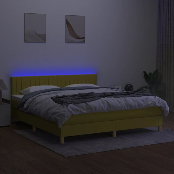vidaXL Boxspringbett mit Matratze & LED Gr&uuml;n 180x200 cm Stoff