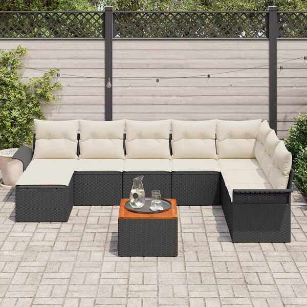 vidaXL Gartensofa-set mit Kissen 9 pcs Schwarz Poly-Rattan