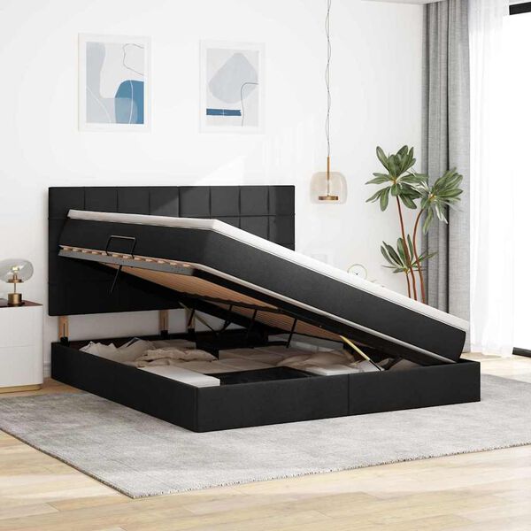 vidaXL Aufbewahrungsbett mit Matratze Schwarz 160 x 200 cm Polyester