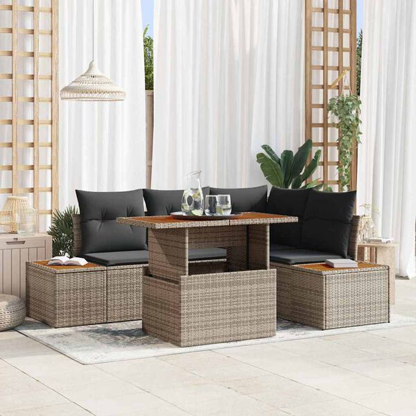 vidaXL Garten-Sofa-Set mit Speicher 5 pcs Grau Poly Rattan