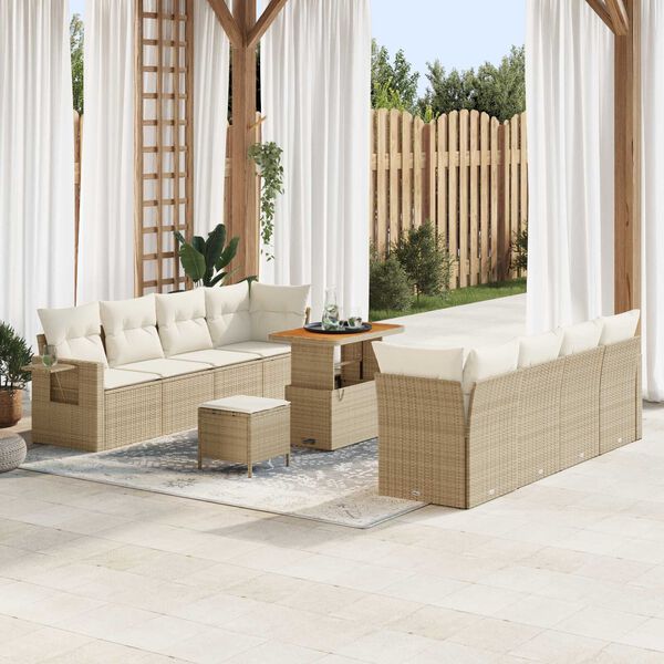 vidaXL Gartensofa-set mit Kissen 11 pcs Beige Poly Rattan