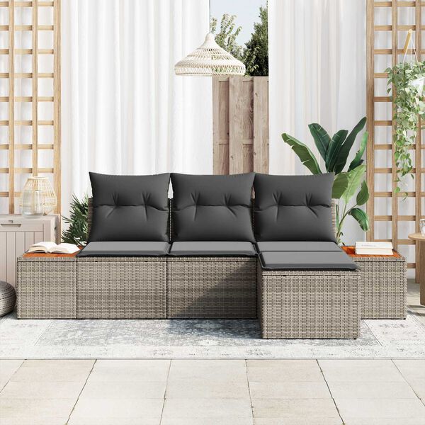 vidaXL Gartensofa-set mit Kissen 4 pcs Grau Poly Rattan