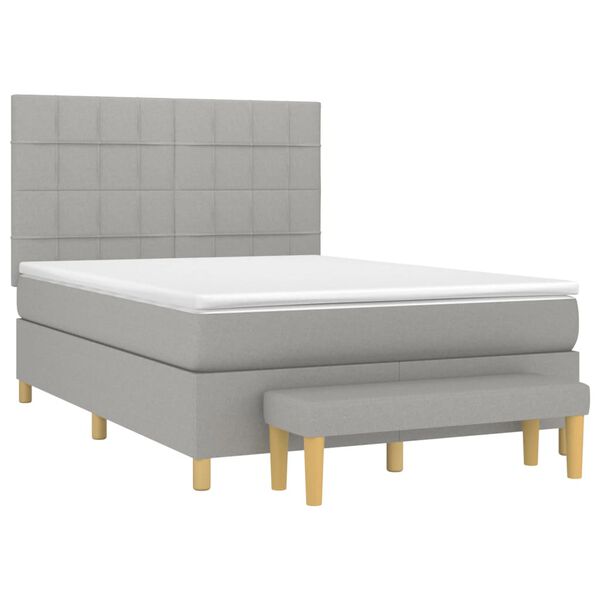 vidaXL Boxspringbett mit Matratze Hellgrau 140x190 cm Stoff