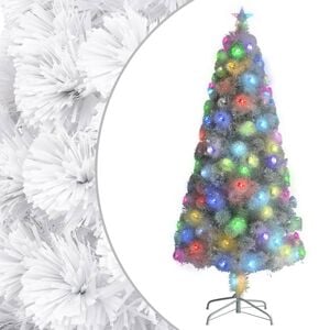 vidaXL K&uuml;nstlicher Weihnachtsbaum mit Beleuchtung Wei&szlig; 150cm Glasfaser