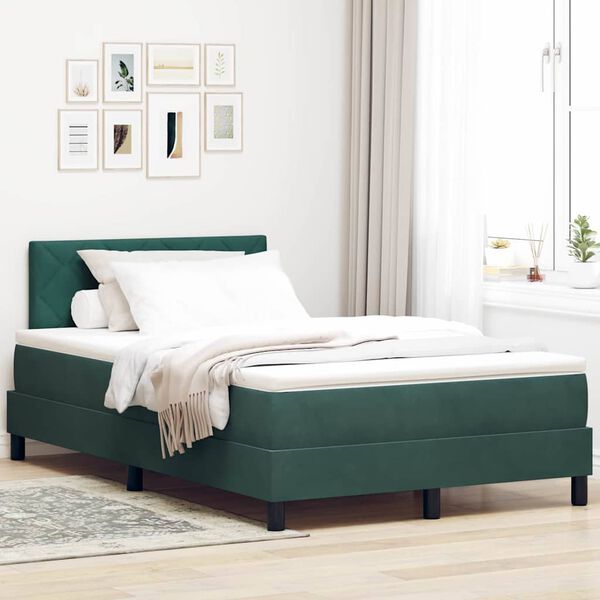 vidaXL Boxspringbett mit Matratze Dunkelgr&uuml;n 120 x 190 cm Samt
