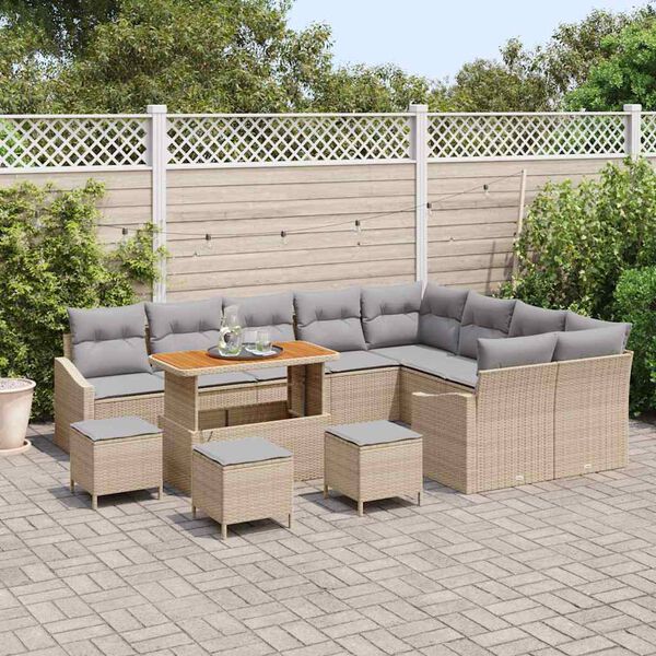vidaXL Gartensofa-set mit Kissen 13 pcs Beige Poly-Rattan