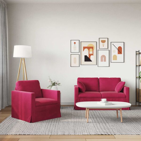 vidaXL Sofa 2 pcs Weinrot 138 x 78 x 80 cm Samt