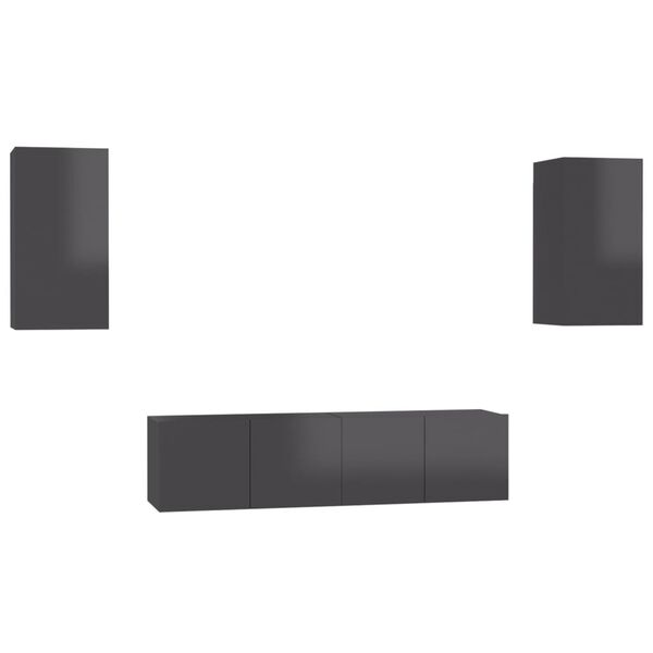 vidaXL 4-tlg. TV-Schrank-Set Hochglanz-Grau Holzwerkstoff