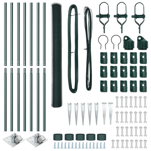 vidaXL Zaunpfosten Gr&uuml;n 10 x 1,5 m (13 mm Maschenweite) Stahl und PVC