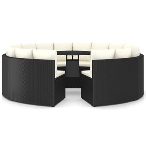 vidaXL 9-tlg. Garten-Sofagarnitur mit Auflagen Poly Rattan Schwarz
