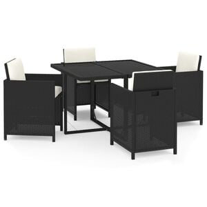 vidaXL 5-tlg. Garten-Essgruppe mit Kissen Poly Rattan Schwarz