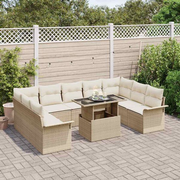 vidaXL Sofa Set mit Kissen 10 pcs Beige Poly-Rattan
