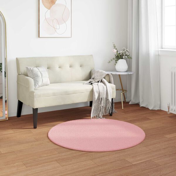 vidaXL Kunstfell Hasen Teppich Olite Rosa &Oslash; 100 cm Polyester