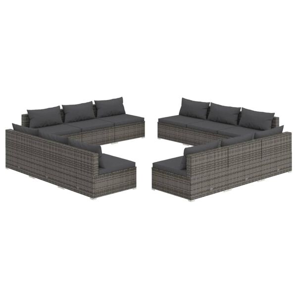 vidaXL 12-tlg. Garten-Lounge-Set mit Kissen Poly Rattan Grau
