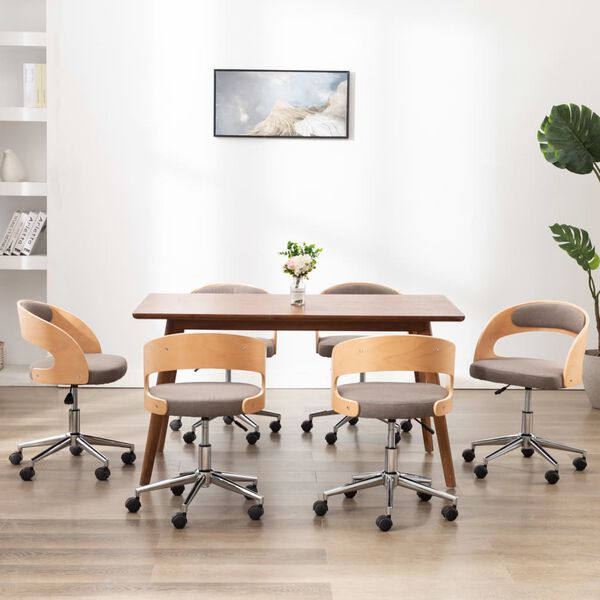 vidaXL Drehbare Esszimmerst&uuml;hle 6 Stk. Taupe Bugholz und Stoff