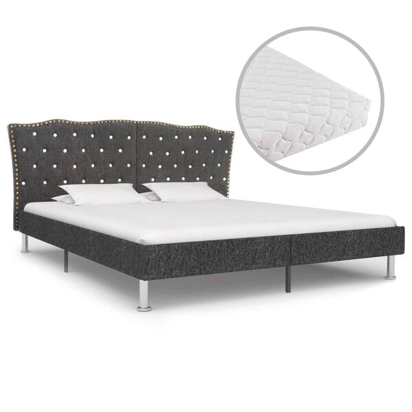 vidaXL Bett mit Matratze Dunkelgrau Stoff 180 x 200 cm