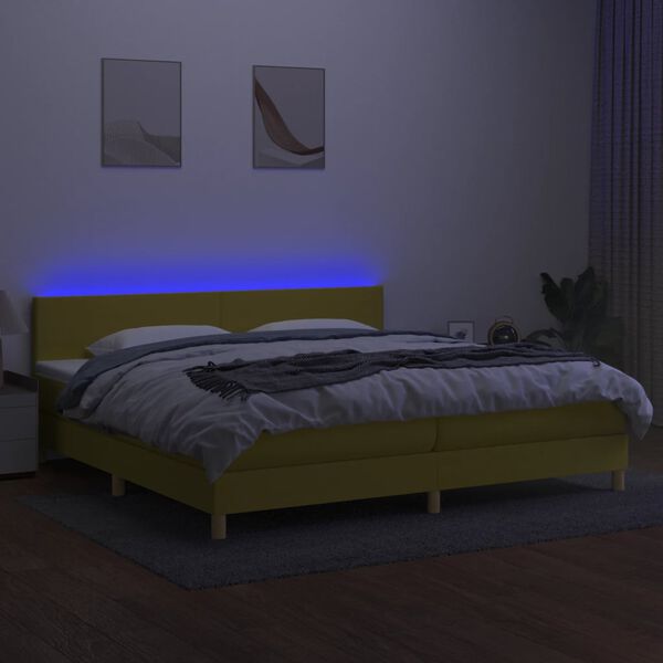 vidaXL Boxspringbett mit Matratze & LED Gr&uuml;n 200x200 cm Stoff