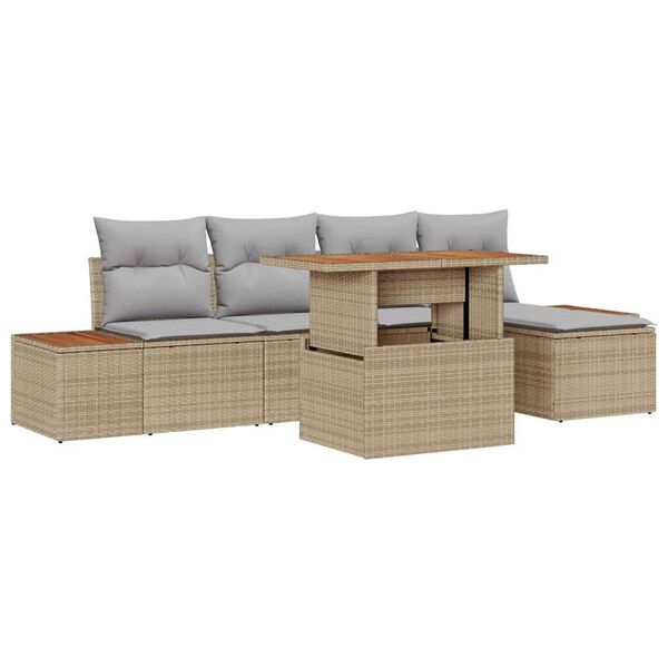 vidaXL Garten-Sofa-Set mit Speicher 6 pcs Beige Poly Rattan