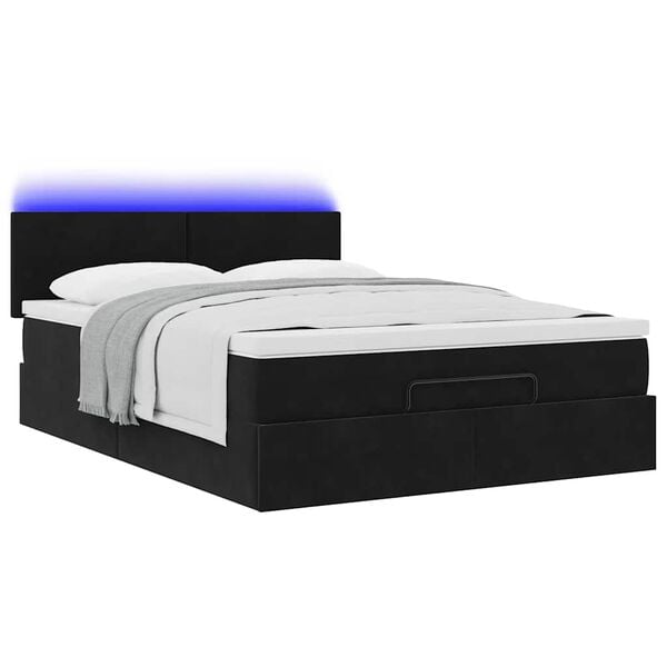 vidaXL Ottoman-Bett mit Matratze & LEDs Schwarz 140x190 cm Samt
