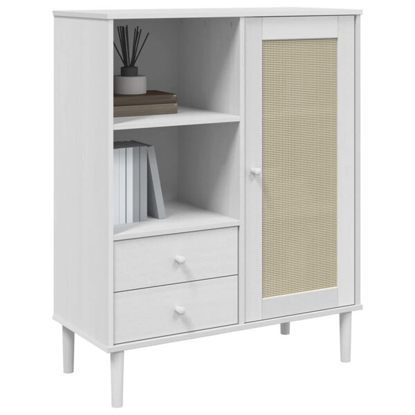 vidaXL Highboard SENJA Rattan-Optik Weiß 90x40x112 cm Kiefernholz