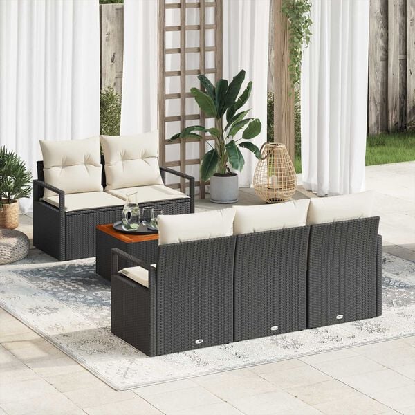 vidaXL Gartensofa-set mit Kissen 6 pcs Schwarz Poly-Rattan