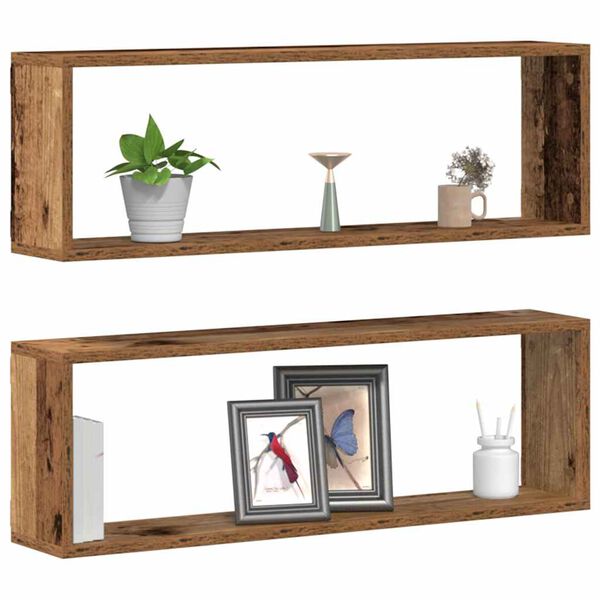 vidaXL Wandregal mit Regal 2 pcs Altholz 80 x 15 x 26 cm Holzwerkstoff