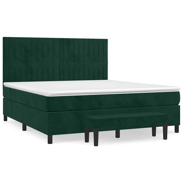 vidaXL Boxspringbett mit Matratze Dunkelgr&uuml;n 180x200 cm Samt