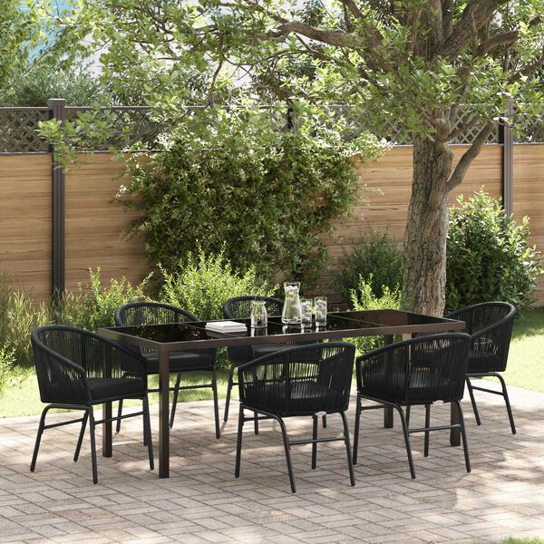 vidaXL Garten Essgruppe 7 pcs Schwarz Pulverbeschichteter Stahl