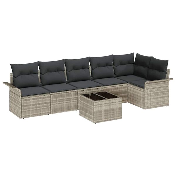 vidaXL Gartensofa-set mit Kissen 7 pcs Hellgrau Poly-Rattan