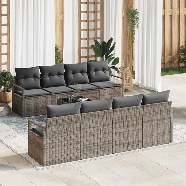 vidaXL Gartensofa-set mit Kissen mit Speicher 9 pcs Grau Poly-Rattan