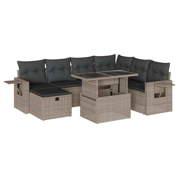 vidaXL 8-tlg. Garten-Sofagarnitur mit Kissen Hellgrau Poly Rattan