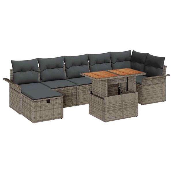 vidaXL Gartensofa-set mit Kissen mit Speicher 8 pcs Grau Poly-Rattan