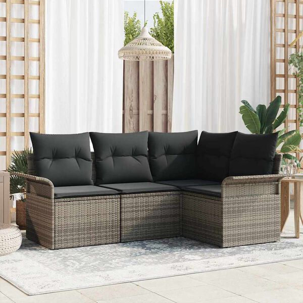 vidaXL Gartensofa-set mit Speicher 4 pcs Grau Poly-Rattan