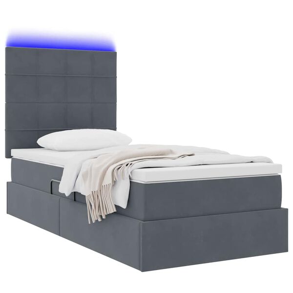 vidaXL Bett mit Stauraum und LED mit LED Dunkelgrau 90 x 200 cm Samt