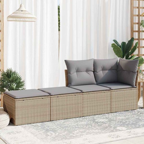 vidaXL 2-tlg. Garten-Sofagarnitur mit Kissen Beige Poly Rattan Akazie