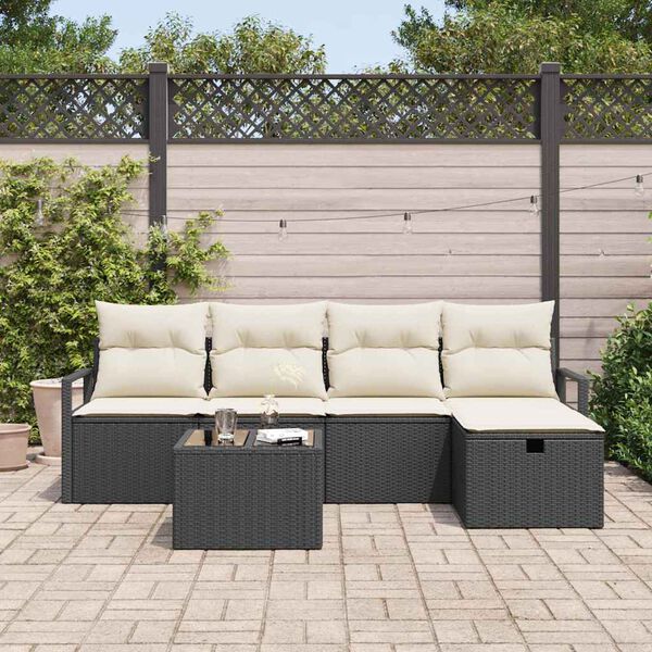 vidaXL Garten-Sofa-Set mit Kissen 6 pcs Schwarz Poly Rattan