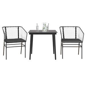 vidaXL 3-tlg. Garten-Essgruppe mit Kissen Schwarz Poly Rattan Glas