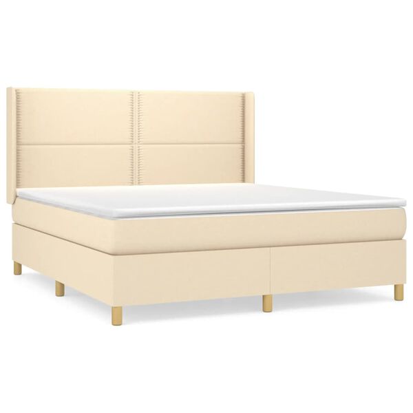 vidaXL Boxspringbett mit Matratze Creme 160x200 cm Stoff