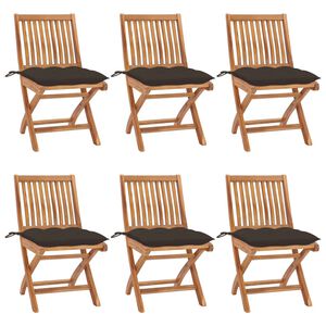 vidaXL Klappst&uuml;hle mit Kissen, 6-teilig, Massivholz Teakholz