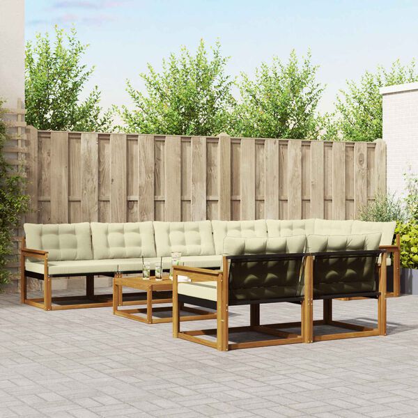 vidaXL Outdoor-Sofagarnitur mit Kissen 9 pcs Natur und Creme