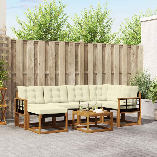 vidaXL Outdoor-Sofagarnitur mit Kissen 7 pcs Natur und Creme