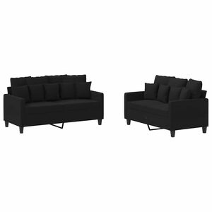 vidaXL 2-tlg. Sofagarnitur mit Kissen Schwarz Stoff